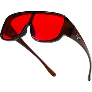 image:imageTIJN Blue Light Blocking Fit Over Glasses Men WomenDual AR CoatingOversized Aviator Frame for Computer Gaming Screen04 Red Max Lens Crystal Brown