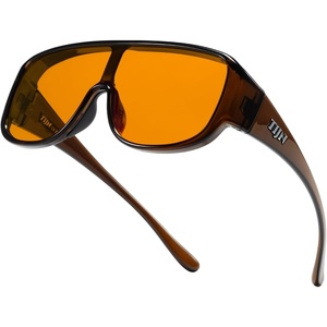 image:imageTIJN Blue Light Blocking Fit Over Glasses Men WomenDual AR CoatingOversized Aviator Frame for Computer Gaming Screen08 Amber Gaming Lens Crystal Brown