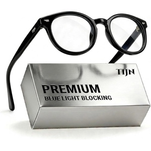 image:imageTIJN Blue Light Blocking Glasses Men Women Vintage Thick Round Rim Frame Eyeglasses18 Upgraded Clear Lens  Jet Black