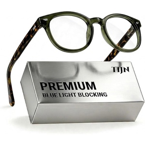 image:imageTIJN Blue Light Blocking Glasses Men Women Vintage Thick Round Rim Frame Eyeglasses22 Upgraded Clear Lens  Crystal Olive