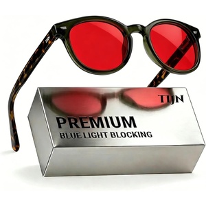 image:imageTIJN Blue Light Blocking Glasses Men Women Vintage Thick Round Rim Frame Eyeglasses28 Upgraded Red Lens  Crystal Olive