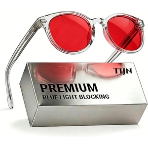image:imageTIJN Blue Light Blocking Glasses Men Women Vintage Thick Round Rim Frame Eyeglasses29 Upgraded Red Lens  Transparent