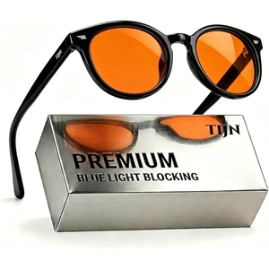 image:imageTIJN Blue Light Blocking Glasses Men Women Vintage Thick Round Rim Frame Eyeglasses30 Upgraded Amber Lens  Jet Black