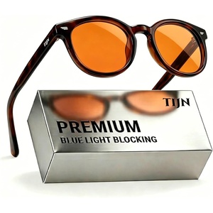 image:imageTIJN Blue Light Blocking Glasses Men Women Vintage Thick Round Rim Frame Eyeglasses33 Upgraded Amber Lens  Coffee Brown