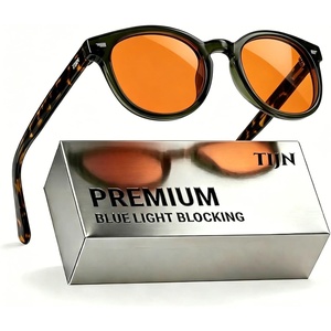 image:imageTIJN Blue Light Blocking Glasses Men Women Vintage Thick Round Rim Frame Eyeglasses34 Upgraded Amber Lens  Crystal Olive