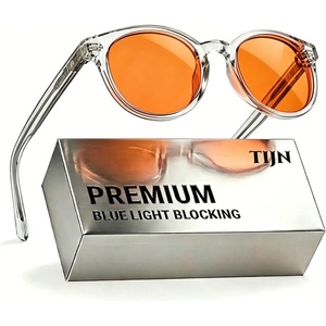 image:imageTIJN Blue Light Blocking Glasses Men Women Vintage Thick Round Rim Frame Eyeglasses35 Upgraded Amber Lens  Transparent