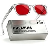 image:imageTIJN Premium Blue Light Blocking Glasses for Women Men Computer Gaming Use  Square TR90 Frame Nerd Eyeglasses Anti Blue Ray with Red Orange Clear Lens for Computer Phone TV and Evening Screen UseCrystal Clear