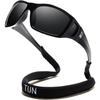 image:imageTIJN Polarized Sports Sunglasses for Women Men Lightweight TR90 Wraparound Frame with UV400 Protection for Outdoor Activities02 Black  Grey  Straps