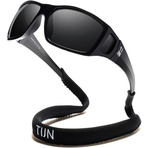 image:imageTIJN Polarized Sports Sunglasses for Women Men Lightweight TR90 Wraparound Frame with UV400 Protection for Outdoor Activities02 Black  Grey  Straps
