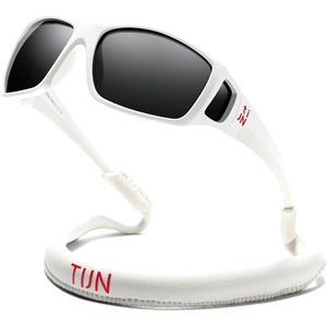 image:imageTIJN Polarized Sports Sunglasses for Women Men Lightweight TR90 Wraparound Frame with UV400 Protection for Outdoor Activities03 White  Grey  Straps