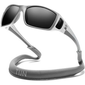 image:imageTIJN Polarized Sports Sunglasses for Women Men Lightweight TR90 Wraparound Frame with UV400 Protection for Outdoor Activities04 Metallic Silver  Grey  Straps