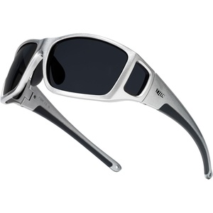 image:imageTIJN Polarized Sports Sunglasses for Women Men Lightweight TR90 Wraparound Frame with UV400 Protection for Outdoor Activities07 Metallic Silver  Grey  Upgraded