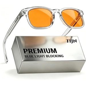 image:imageTIJN Premium Blue Light Blocking Glasses for Women Men Computer Gaming Use  Square TR90 Frame Nerd Eyeglasses Anti Blue Ray with Red Orange Clear Lens for Computer Phone TV and Evening Screen UseCrystal Clear