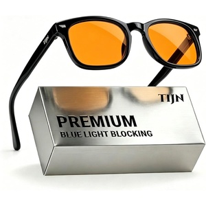 image:imageTIJN Premium Blue Light Blocking Glasses for Women Men Computer Gaming Use  Square TR90 Frame Nerd Eyeglasses Anti Blue Ray with Red Orange Clear Lens for Computer Phone TV and Evening Screen UseBlack