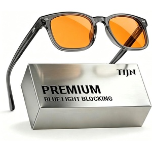 image:imageTIJN Premium Blue Light Blocking Glasses for Women Men Computer Gaming Use  Square TR90 Frame Nerd Eyeglasses Anti Blue Ray with Red Orange Clear Lens for Computer Phone TV and Evening Screen UseClear Smoke