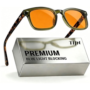 image:imageTIJN Premium Blue Light Blocking Glasses for Women Men Computer Gaming Use  Square TR90 Frame Nerd Eyeglasses Anti Blue Ray with Red Orange Clear Lens for Computer Phone TV and Evening Screen UseOlive Tortoise