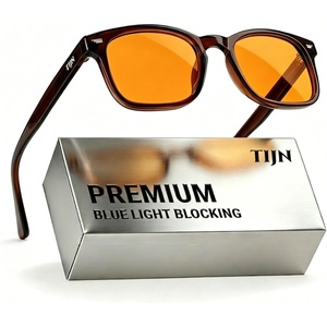 image:imageTIJN Premium Blue Light Blocking Glasses for Women Men Computer Gaming Use  Square TR90 Frame Nerd Eyeglasses Anti Blue Ray with Red Orange Clear Lens for Computer Phone TV and Evening Screen UseHoney Brown