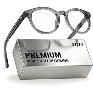 image:imageTIJN Blue Light Blocking Glasses Men Women Vintage Thick Round Rim Frame Eyeglasses19 Upgraded Clear Lens  Crystal Grey