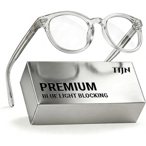 image:imageTIJN Blue Light Blocking Glasses Men Women Vintage Thick Round Rim Frame Eyeglasses23 Upgraded Clear Lens  Transparent